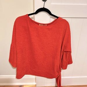 Michael Kors Orange Red Shirt with Bell Sleeves and Side Tie Size XL